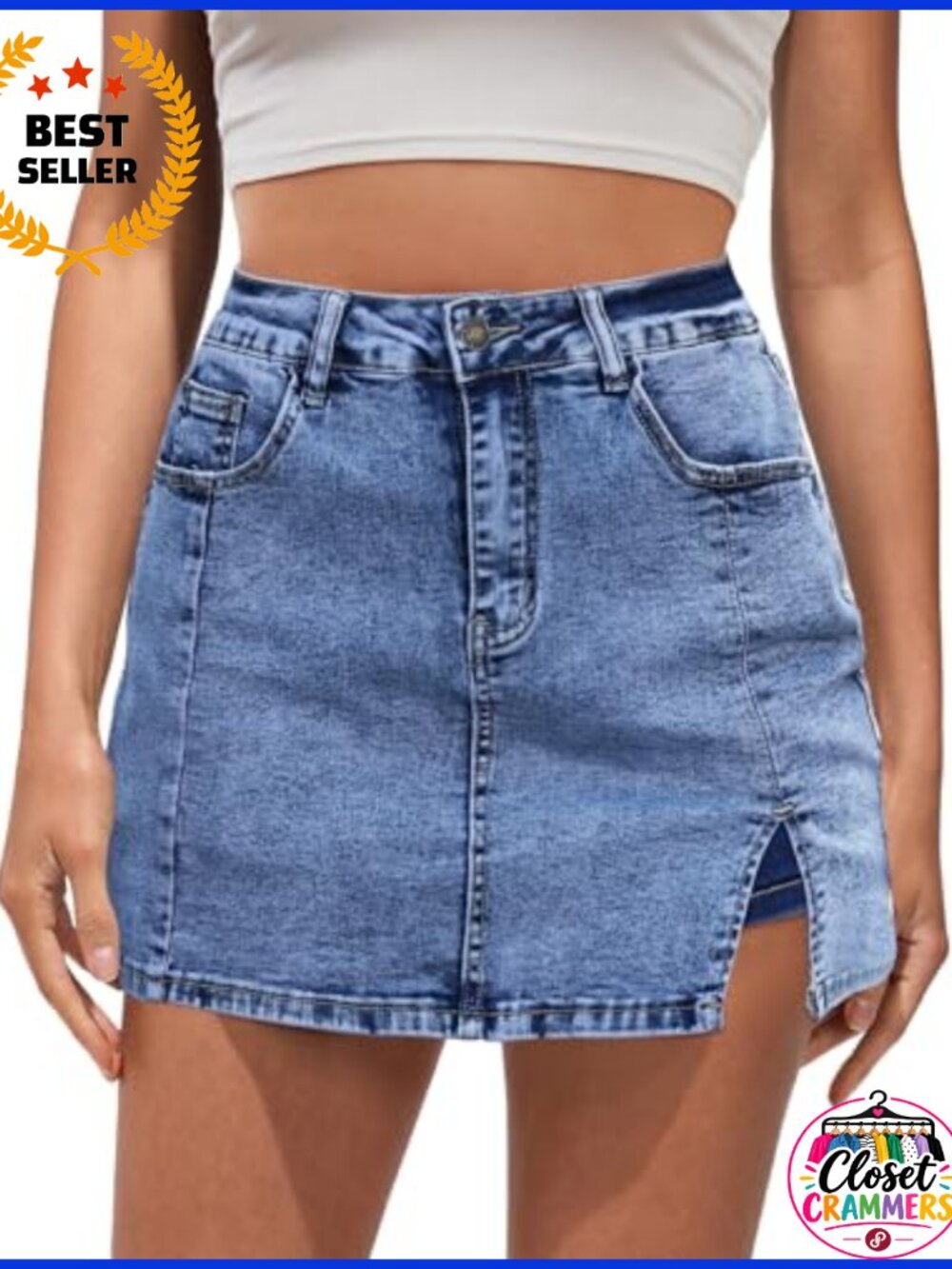 High Waisted Jean Skort with Slit and Pockets Trendy Y2K Shorts Skirt